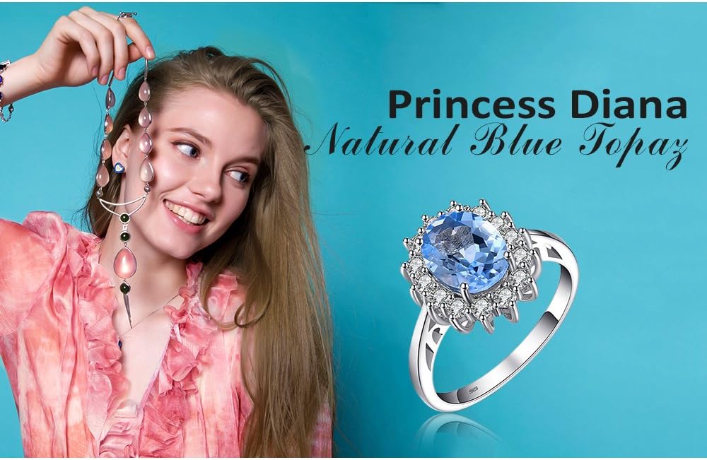 JewelryPalace Princess Diana Kate Middleton Class Gemstone Birthstone Sapphire Halo Engagement Rings for Women, Anniversary 14K White Yellow Rose Gold Plated 925 Sterling Silver Promise Rings for Her