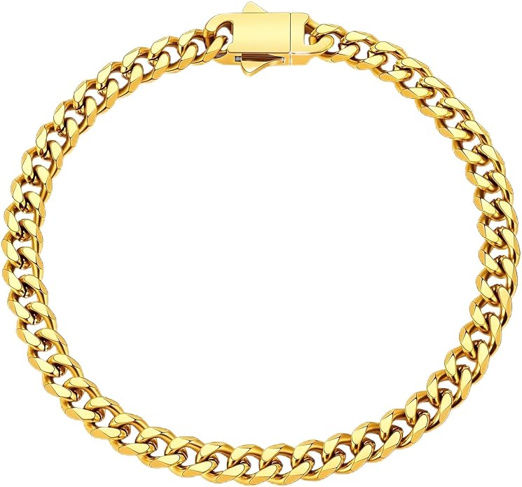 Fiusem Mens 14K Gold Plated Bracelets for Men, Stainless Steel Cuban link Bracelet for Men