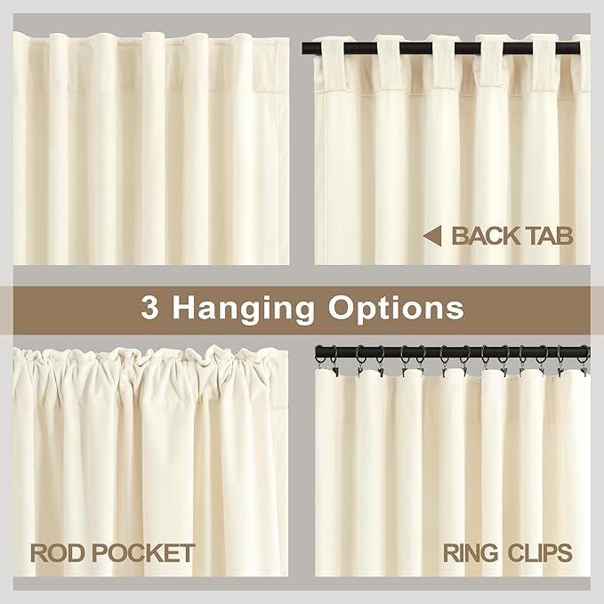 102 Inch Velvet Curtains 2 Panels Set Length Victorian Rustic Neutral Boho Modern Decorative Curtain for Bedroom Heat Cold Blocking Window Thermal Insulating Drape for Living Room Long Ivory Off White
