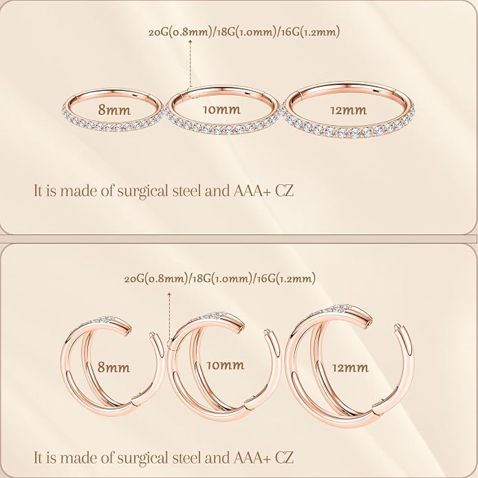 AROWRO Conch Piercing Jewelry Septum Jewelry Nose Rings Hoops 20G 18G 16G 316L Surgical Steel Hinged Segment Ring Hoop Helix Daith Rook Tragus Cartilage Piercing Jewelry