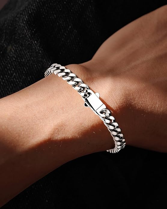 Stainless Steel Cuban Link Bracelet, 8mm/12mm Width, 7.5"/8.3" Length, Silver Wrist Bracelets for Men Women, with Gift Box
