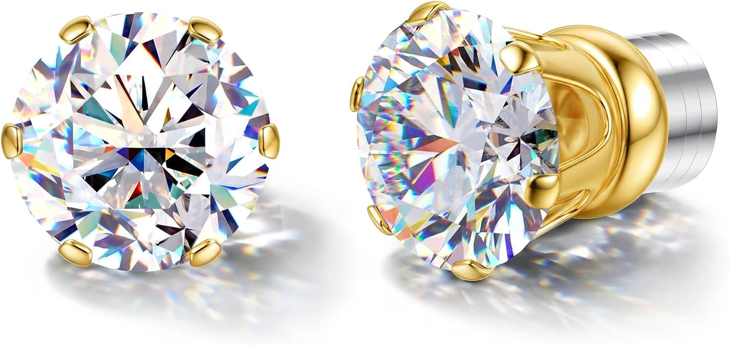 GEMQUEEN Moissanite Magnetic Earrings for Men Women : 18K White Gold Plated Hypoallergenic Stainless Steel Non Piercing Clip on Fake Earrings Studs Dainty Moissanite Earring Jewelry D Color VVS1