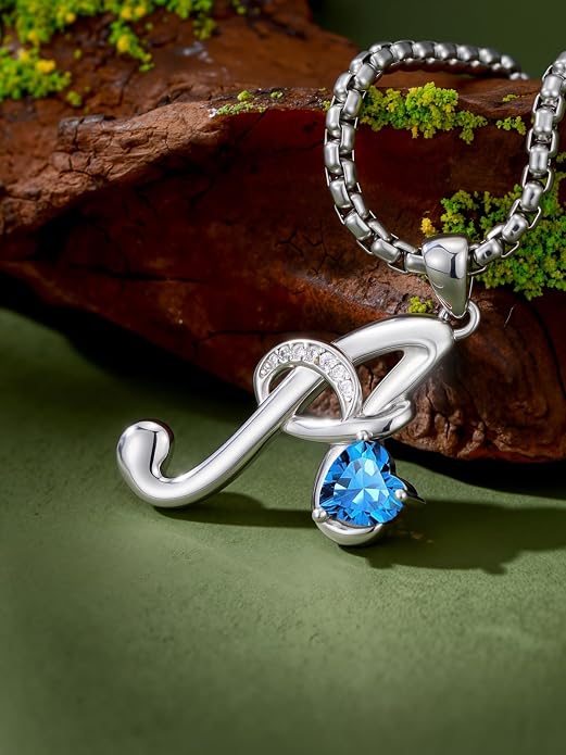 Birthday Gifts for Women Alphabet A to Z Initial Birthstone Pendant Necklaces for Women - 18k White Gold Plated Personalized Name Jewelry Anniversary Graduation Gifts for Wife Her Daughter Girlfriend(with Gift Box)