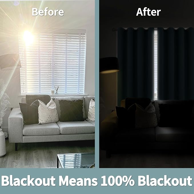 BGment Thermal Insulated 100% Blackout Curtains for Bedroom with Black Liner, Double Layer Full Room Darkening Noise Reducing Grommet Curtain (52 x 72 Inch, Frosty Green, 2 Panels)