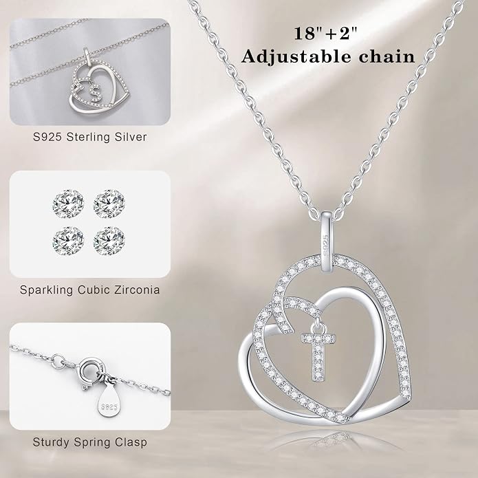 Infinity Heart Necklaces for Women, S925 Sterling Silver Initial Necklace Womens Jewelry Mothers Day Gifts Girls Valentines Gifts for Her Christmas Birthday Gifts for Women Mom Wife Girlfriend
