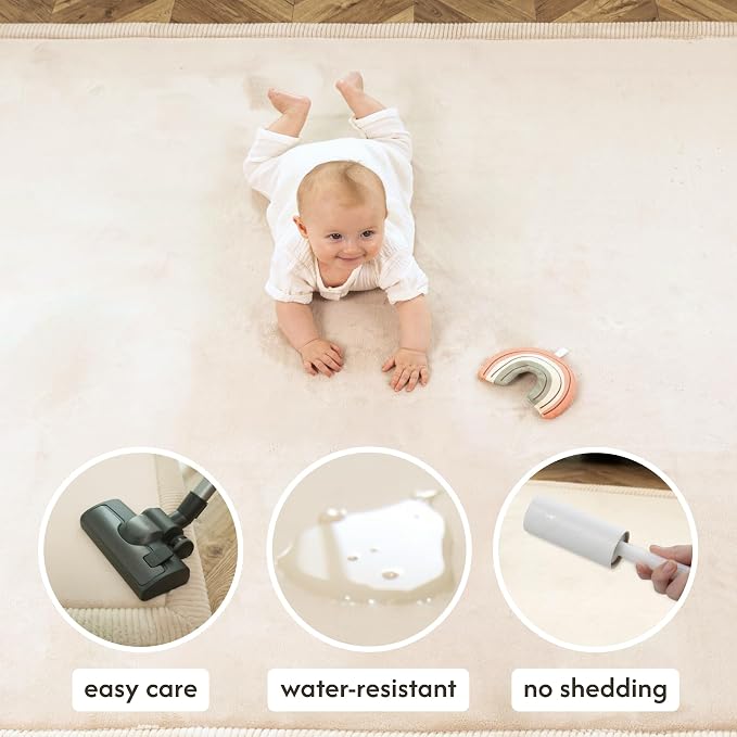 Hakuna Matte CloudSoft Baby Play Mat for Floor 80" x 110" Beige | Coral Velvet high-density foam Rug for Crawling & Cozy Play – Non-Slip, Water-Resistant, Easy-CareTummy Time Mat