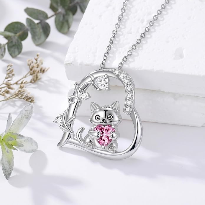 PELOVNY Teddy Bear Necklace for Women 925 Sterling Silver Bear/Highland Cow/Fox/Cat/Axolotl Birthstone Necklace Christmas Birthday Jewelry Gifts for Mom Daughter Wife Sister