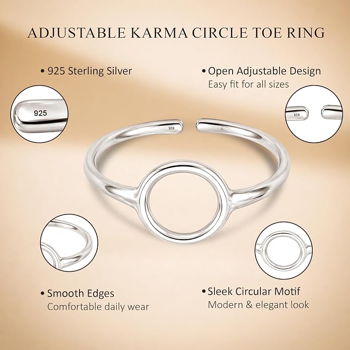 LeCalla 925 Sterling Silver Minimalist Toe Rings Set of Toe Ring Lightweight Simple Antique Open Adjustable Toe-Rings Beach Foot Jewelry Set for Women