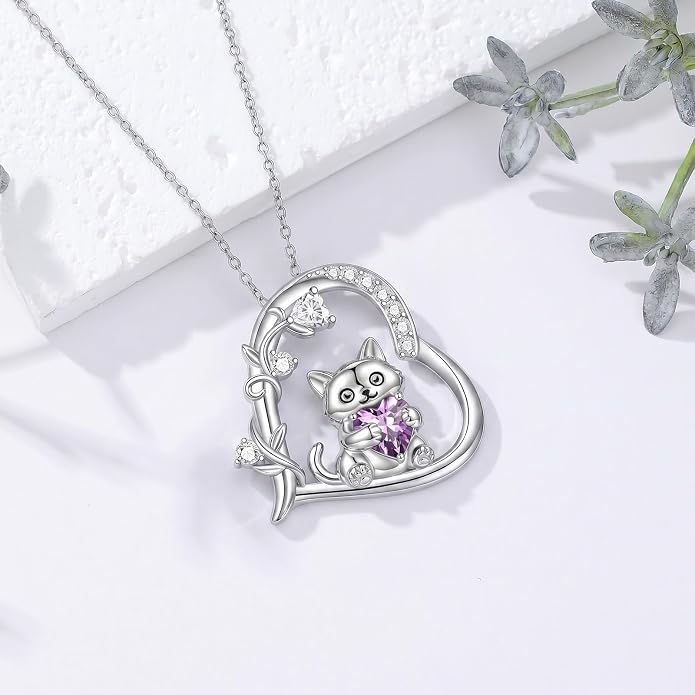 PELOVNY Teddy Bear Necklace for Women 925 Sterling Silver Bear/Highland Cow/Fox/Cat/Axolotl Birthstone Necklace Christmas Birthday Jewelry Gifts for Mom Daughter Wife Sister