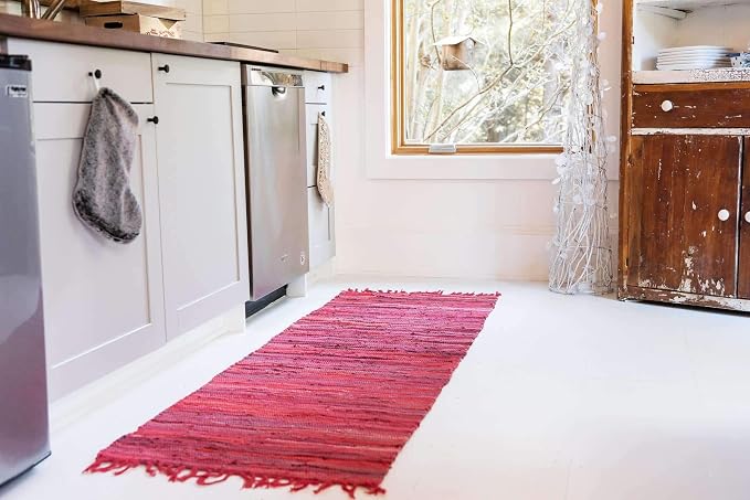 Unique Loom Chindi Cotton Collection Soft Hand Woven Natural Fiber Striped Area Rug, 2 ft 2 in x 6 ft 7 in, Red/Purple (Pack of 4)