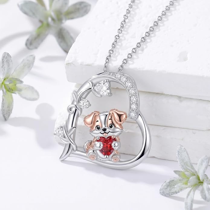 PELOVNY Teddy Bear Necklace for Women 925 Sterling Silver Bear/Highland Cow/Fox/Cat/Axolotl Birthstone Necklace Christmas Birthday Jewelry Gifts for Mom Daughter Wife Sister