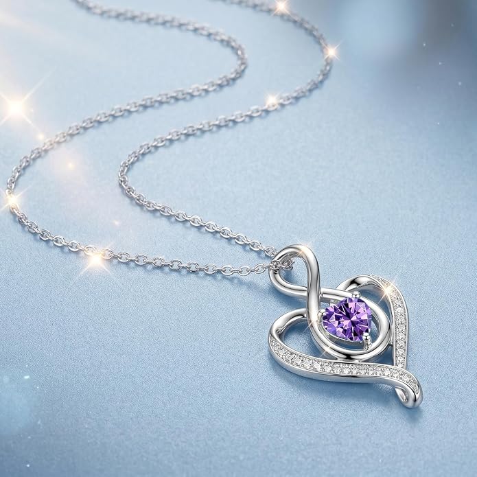 Birthstone Necklace for Women Heart Necklace S925 Sterling Silver Infinity Love Birthday Gifts for Mom Women Wife Girlfriend
