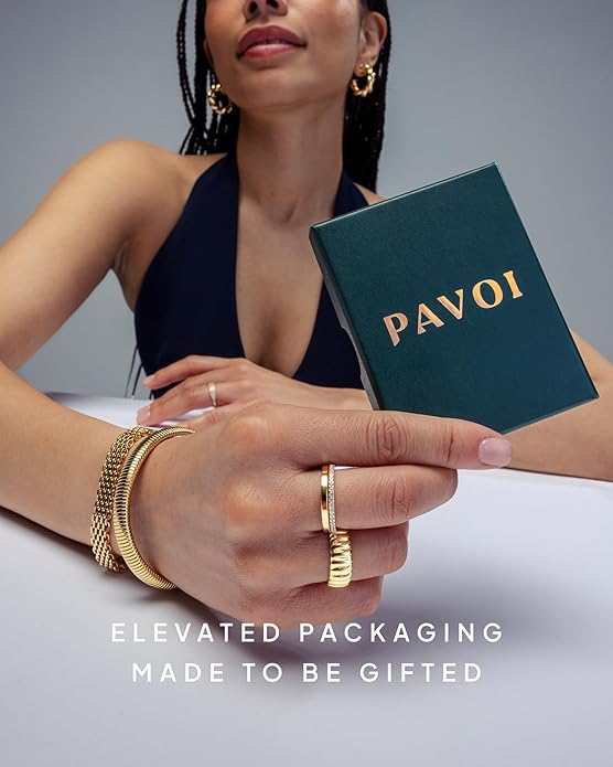 PAVOI 14K Gold Plated Chunky Interlock Statement Ring for Women | Interloop Band Thick Link Stackable Rings