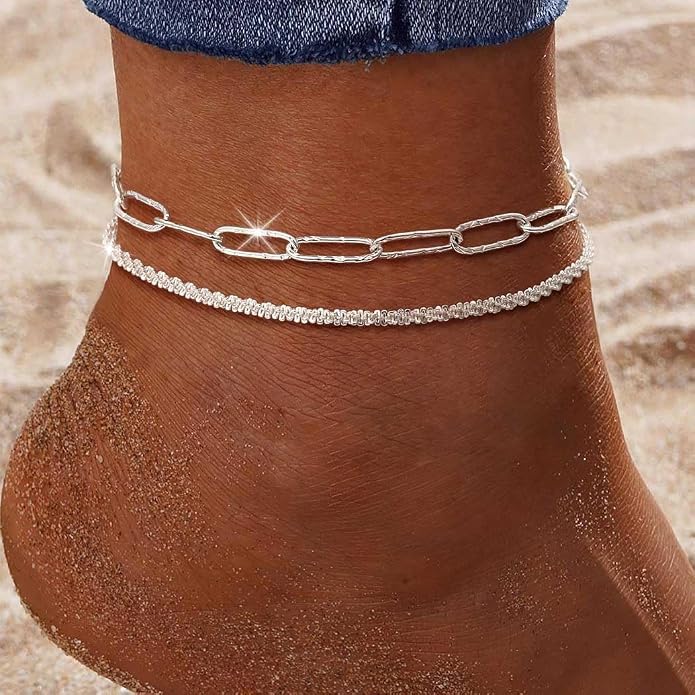 Yalice 925 Sterling Silver Ankle Bracelets for Women Dainty 14K Gold Plated Anklets Set Shiny Waterproof Ankle Chain Cross Beach Foot Jewelry Gifts