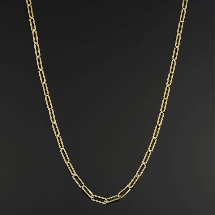 Kooljewelry Womens Minimalist Paperclip Chain - 14k Gold-Filled 2.5 mm Link Necklace