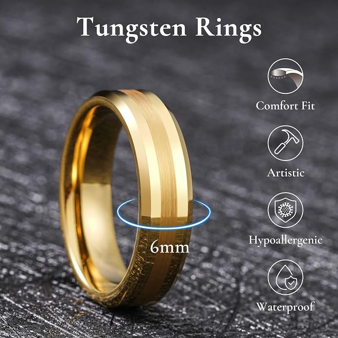 King Will Classic Tungsten Carbide Ring Brushed Two Grooved Center Hammered Design Mens Wedding Band for Men