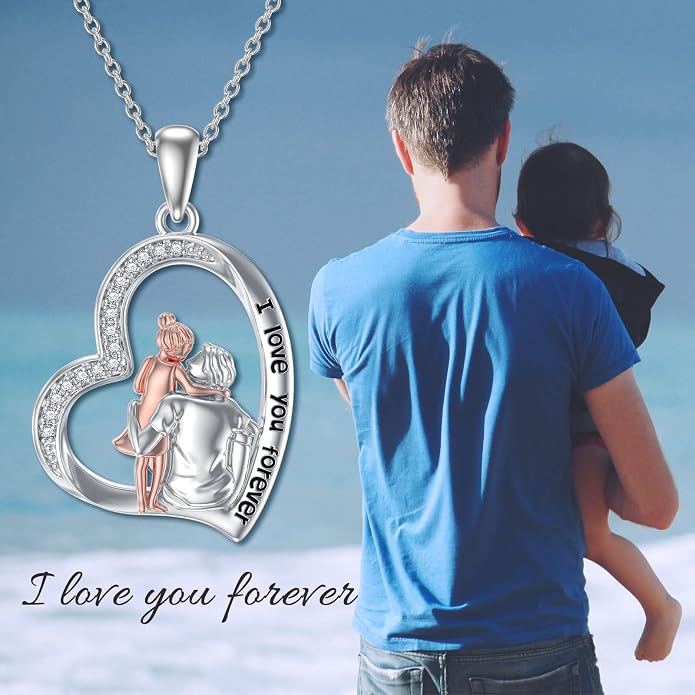 PROESS S925 Sterling Silver Daughter Heart Pendant Necklace from Dad Mom I Love You Forever Jewelry