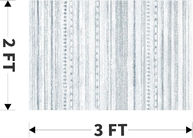 Small Area Rug-2x3 Entryway Rug Non Slip Washable Low Pile Indoor Door Mat Neutral Distressed Boho Moroccan Entrance Rugs Carpet for Bedroom Kitchen Powder Room Front Porch Bathroom, Blue