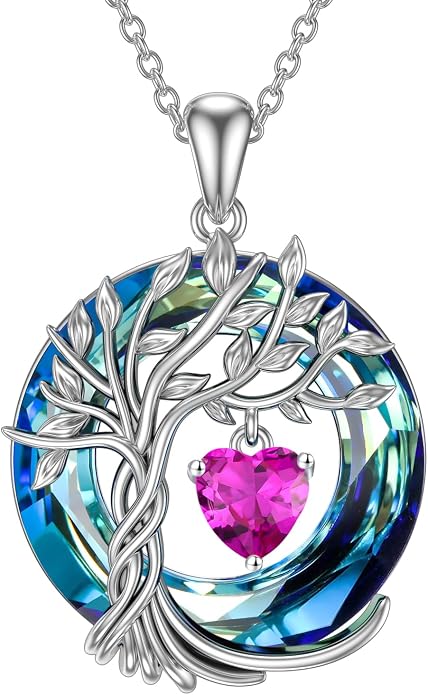 TOUPOP Tree of Life Birthstone Necklaces 925 Sterling Silver Irish Celtic Tree Pendant with Blue Crystal Birthday Jewelry Gifts for Women Mom Wife Her