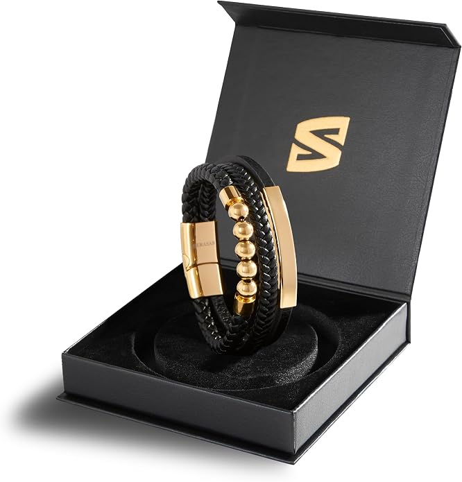 SERASAR Premium Leather Bracelet Men | Stainless Steel Magnetic Clasp | Three Colors | Jewelry Box Included