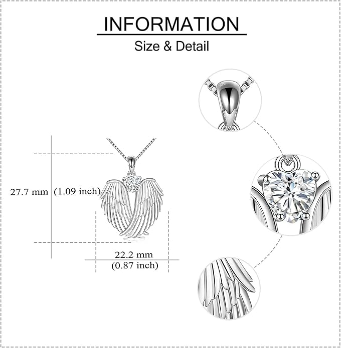 YFN Angel Wings Necklace 925 Sterling Silver Guardian Angel Wings Pendant Necklace Birthstone Necklace for Women Girls Christmas Jewelry Gifts