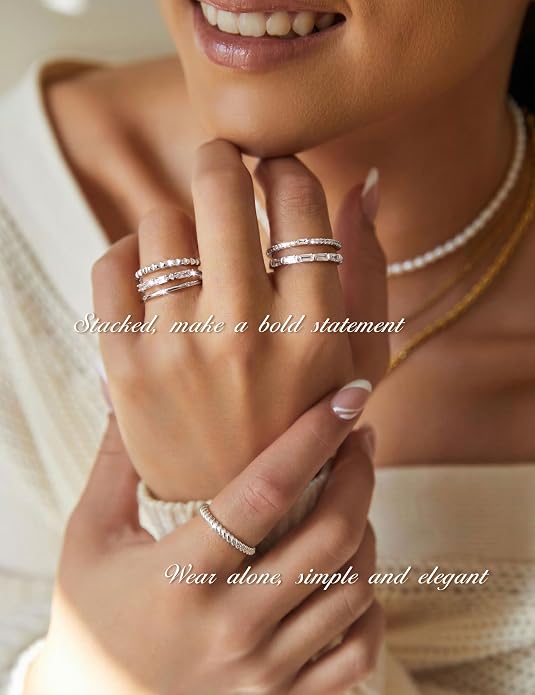 FIBO STEEL Gold Rings for Women Non Tarnish Dainty Stackable Ring Set Hypoallergenic Cubic Zirconia Wedding Band Promise Bands for Her Women's Jewelry Size 5-10