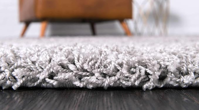 Unique Loom Solid Shag Collection Area Rug (9' x 12' Rectangle, Cloud Gray) | Modern solid area rug for living room, bedroom & dining room. Stain-resistant, easy-care, kid & pet friendly