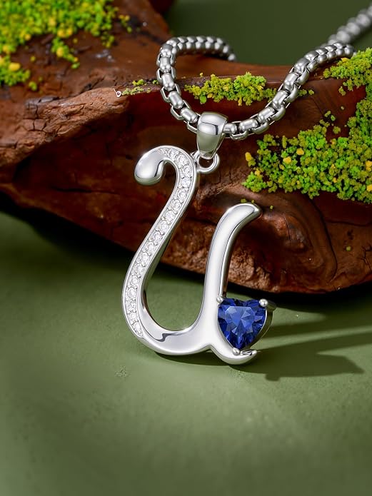 Birthday Gifts for Women Alphabet A to Z Initial Birthstone Pendant Necklaces for Women - 18k White Gold Plated Personalized Name Jewelry Anniversary Graduation Gifts for Wife Her Daughter Girlfriend(with Gift Box)