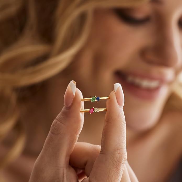JSJOY Birthstone Rings for Women Dainty Emerald Blue Ring Birthday Gifts for Mom Her Gemstones CZ Ring for Teens Gold Rings That Don't Tarnish Adjustable Ring Jewelry Gifts