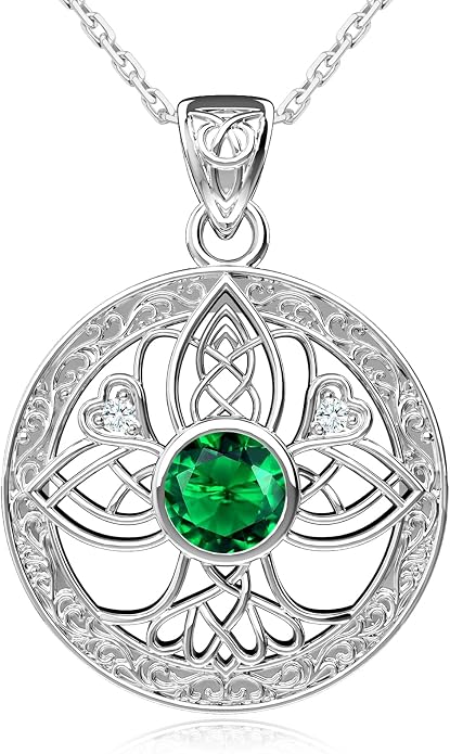 Birthstone Tree of Life Necklace for Women: 925 Sterling Silver Celtic Knot Pendant, Family Jewelry Gift for Mom Daughter Birthday Mother’s Day