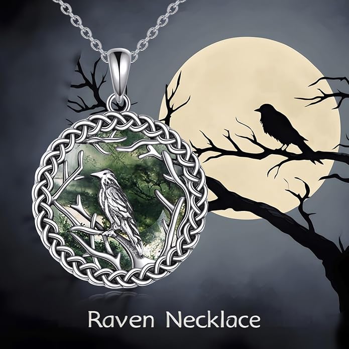 CRMAD Viking Owl/Raven Necklace Vintage Animal Totem Pendant Rune of Lune Jewelry Gift for Men and Women 24 in Chain