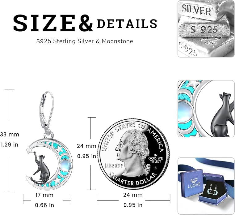 Dangle Earrings Sterling Silver Moonstone/Turquoise/CZ/Crystal Earrings for Women Tree of Life Animal Filigree Leverback Earrings Jewelry Gifts