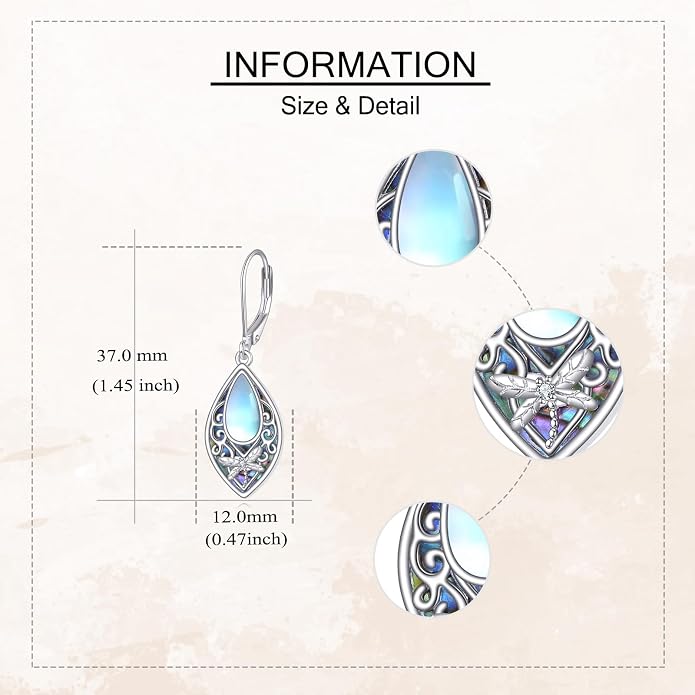 Dragonfly Earrings Sterling Silver Dragonfly Filigree Abalone Shell Teardrop Dangle Earrings Leverback Jewelry Gifts for Women