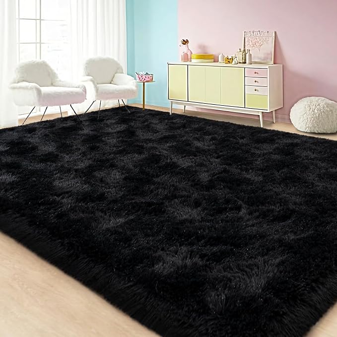 Large Area Rugs for Living Room Bedroom 5x7 Black Fluffy Shag Rugs | Ultra Soft Shaggy Plush Fuzzy Modern Indoor Throw Floor Carpet for Kids Girls Boys Dorm Nursery Home Decor Aesthetic