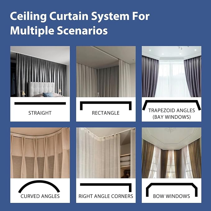 Room Divider Ceiling Mounted Curtains Track Sets Extra Wide Blackout Curtain Flexible Tracks for Bedroom Privacy Partition Separator,1 Panel Black Drape and White Rail, W15 x H10ft