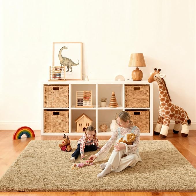 4x6 Rugs for Bedroom, Fluffy Area Rugs for Living Room, Small Fuzzy Shag Soft Non-Slip Carpet for Kids Girls and Boys Nursery Dorm Indoor Room Home Decor (4ft X 6ft, Light Tan)