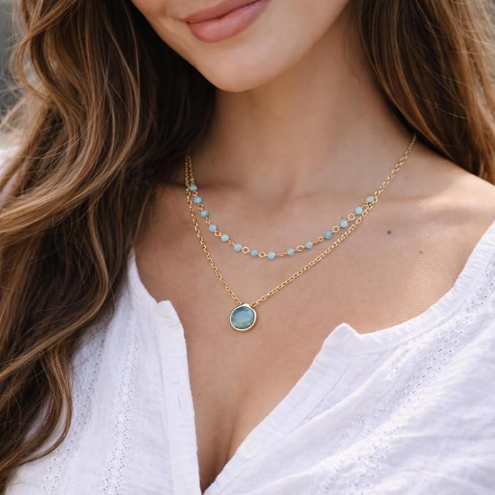 Layering Necklace for Women, Premium Layered Gold Healing Crytsal Necklaces - Tarnish Free 18K Gold Vermeil Certified S925 Classic Stack Necklace Gold Jewelry for Women - Mothers Day Gifts for Mom Wife