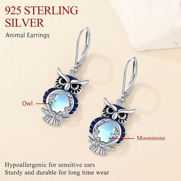925 Sterling Silver Earrings Tree of Life/Cat/Animal/Turquoise/Moonstone Dangle Drop Earrings for Women Leverback Earring Hypoallergenic Jewelry Gifts