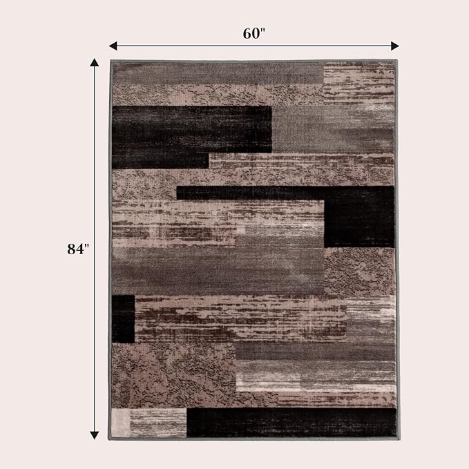 LIANLAM 5x7 Washable Area Rugs for Living Room and Bedroom(5x7,Chocolate) | Non-Slip Large Carpet,Vintage Checkered Pattern, Stain Resistant Faux Wool Low Pile Soft Rug for Dining Room,Office,Nursery