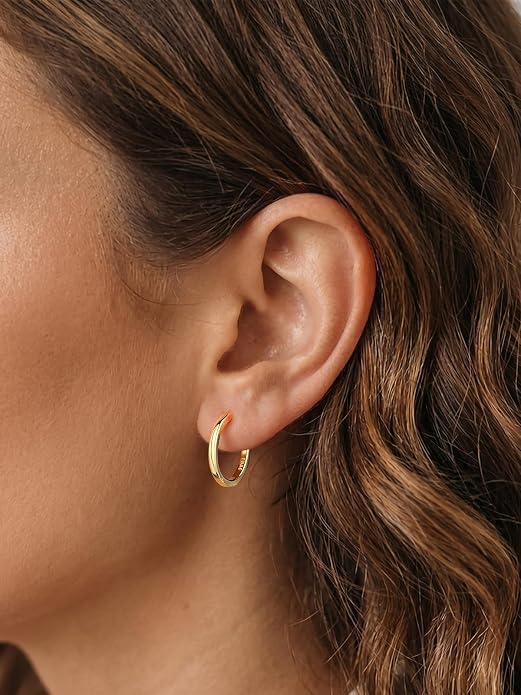 Silvora Sterling Silver Hoop Earrings for Women, Small Hoops 14K Gold Plated/925 Silver/Rose Gold/Black, Hypoallergenic Huggie Lightweight Cartilage Sleeper Earrings 8/10/12/14/16/18/20mm