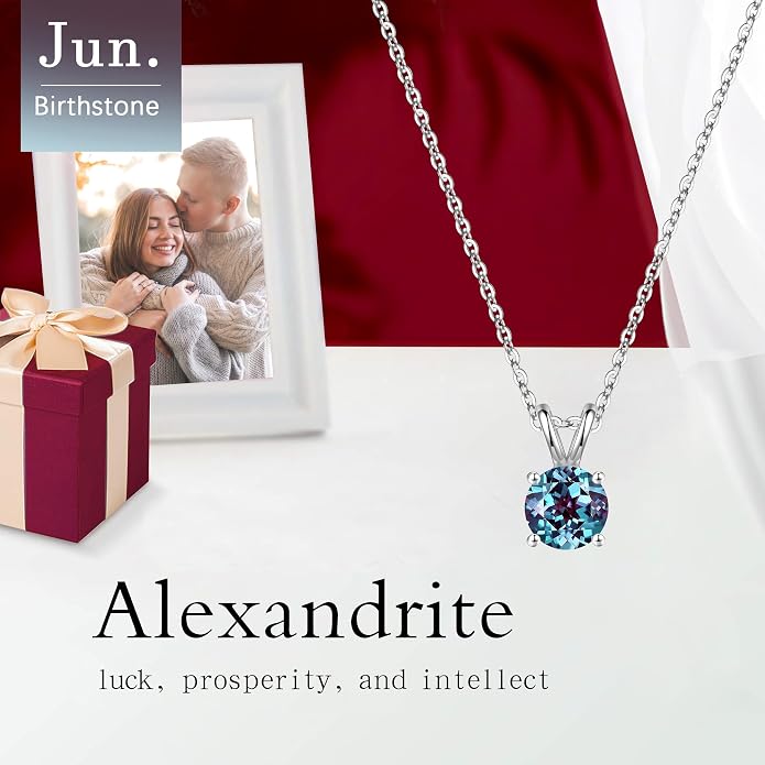 SMILEST Birthstone Necklaces for Women Mom Wife, 1ct Sparkle Round Cut Birthstone Pendant 925 Sterling Silver Necklace Anniversary Birthday Gifts for Women Mom Wife Friend