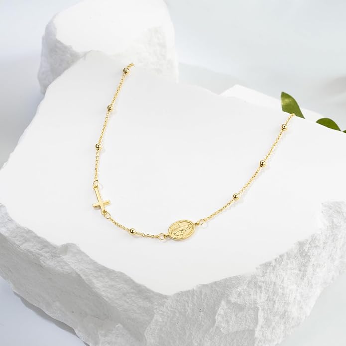 14K Gold Anklets for Women Gold Ankle Bracelets for Women Cross Anklets for Womens with Cross and Jesus Medallion