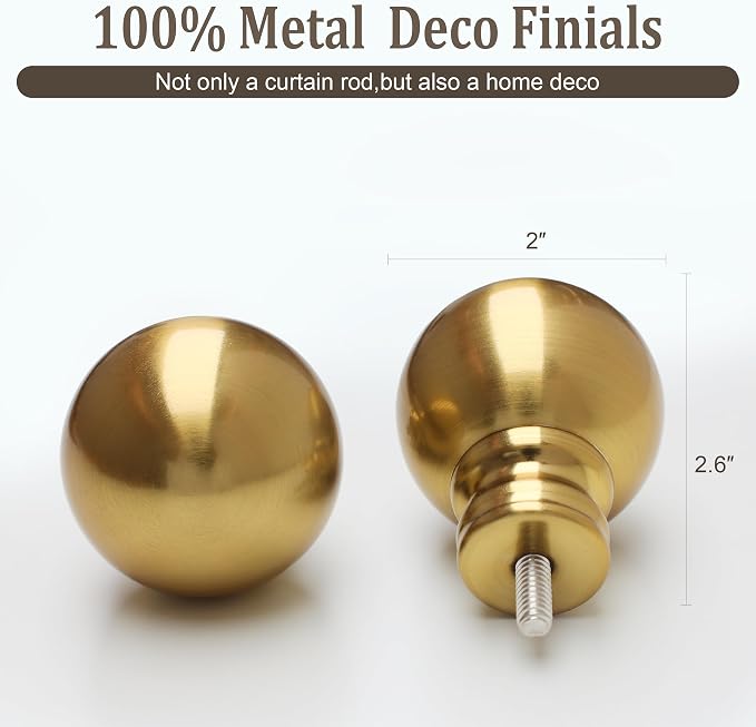 Modern Gold Curtain Rods for Windows 48 to 84 Inch 1" Diameter | Adjustable Heavy Duty Brass Window Curtain Rod with Metal Finials for Living Room Bedroom Farmhouse Kitchen Outdoor