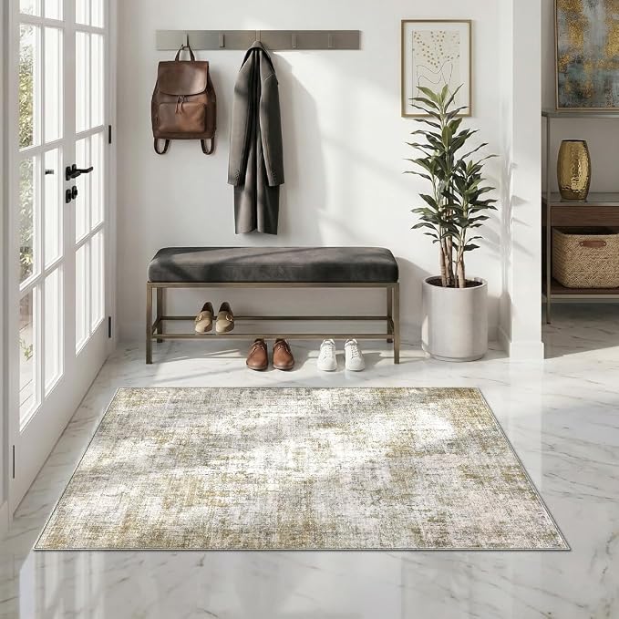 3x5 Area Rugs Washable Living Room Rug-No Slip Soft Carpets Modern Abstract Indoor Floor Stain Resistant Carpet for Bedroom Dining Room Farmhouse Nursery Home Office Tan
