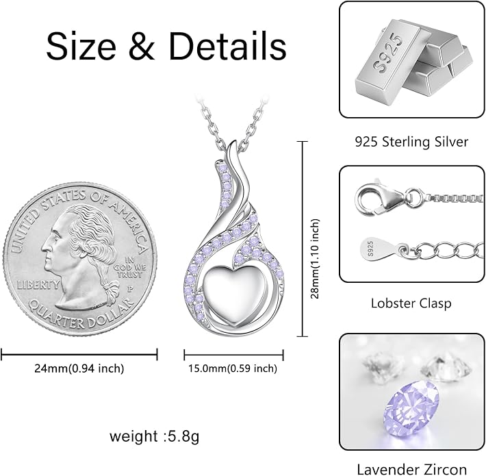 Cremation Jewelry 925 Sterling Silver Teardrop Urn Necklace for Ashes Heart Shape Memorial Keepsake Pendant for Human Ashes for Women Gift