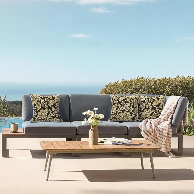 LVTXIII Set of 2 Patio Throw Pillows Waterproof 16"x16" Fade Resistant Outdoor Throw Pillows with Inserts, Fluffy Decorative Garden Toss Pillow Cushions for Home Patio Coach Sofa Use, Jacobean Black