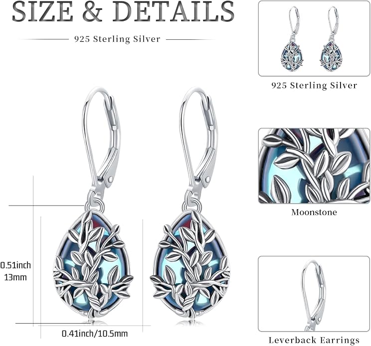Flower Earrings 925 Sterling Silver Flower Teardrop Leverback Dangle Earrings Jewelry Gifts for Women Girls
