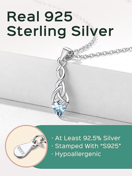 ChicSilver Bow and Cat Birthstone Necklace, 925 Sterling Silver Pendant Necklaces for Women, Hypoallergenic Silver Choker with 16 inch Rolo Chain, 12 Months Jewelry for Valentines Mothers Day Christmas