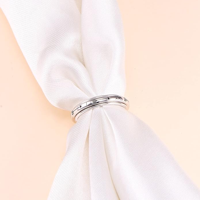 Alphm S925 Sterling Silver Spinner Fidget Anxiety Worry Relieving Boredom ADHD Autism Band Rings