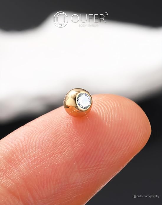 OUFER 14K Solid Gold Clea CZ Replacement Ball Externally Threaded for Belly Button Rings